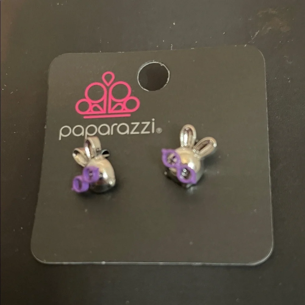 Paparazzi Kids Silver Earrings with Purple Accents